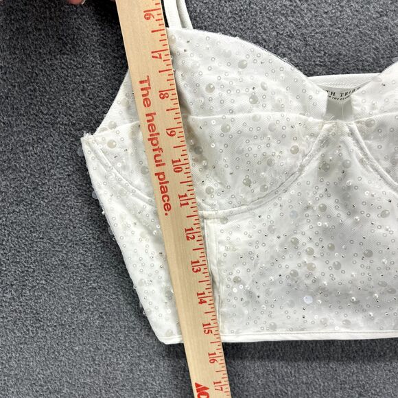 12th Tribe Top Womens Small White Sequin Crop party adjustable strap - Picture 8 of 16